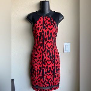Bebe Red Leopard Sleeveless Dress NWT
